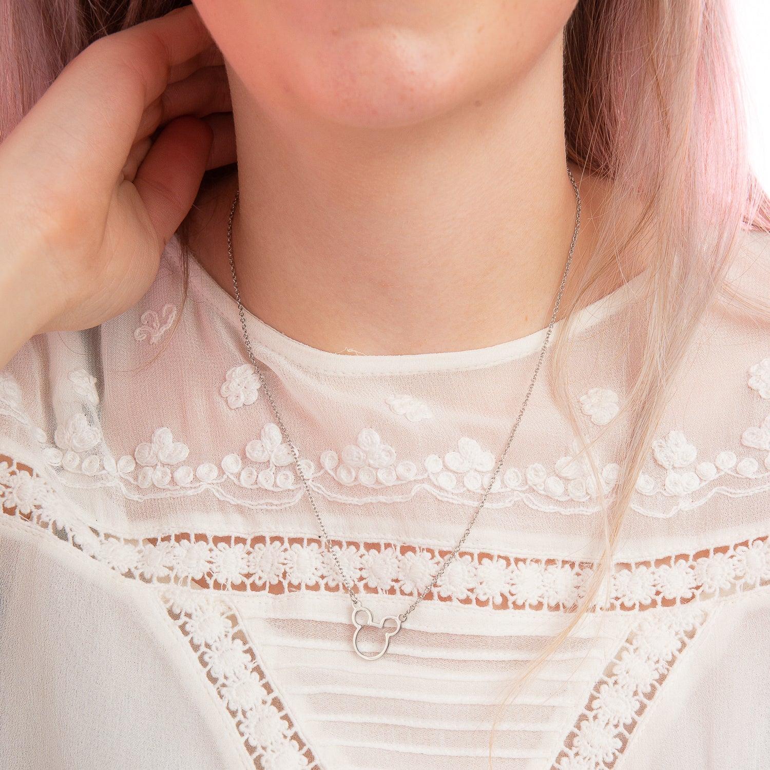 Model_Wearing_Disney_Mickey_Mouse_Outline_Necklace_Stainless_Steel_Couture_Kingdom