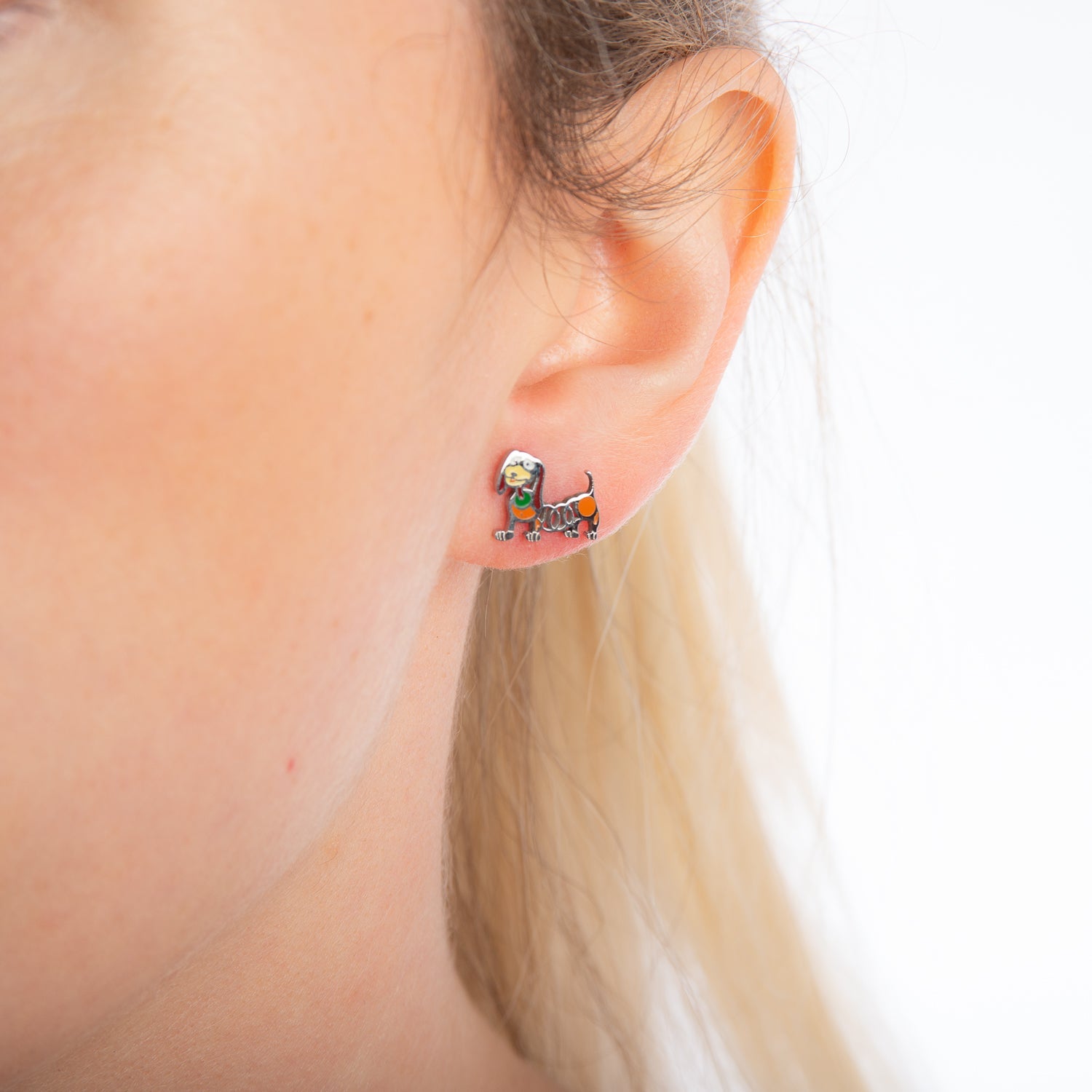 Disney_Pixar_ECC_Toy_Story_Slinky_Dog_Stud_Earrings_on_Model_Stainless_Steel_Couture_Kingdom_SPE050