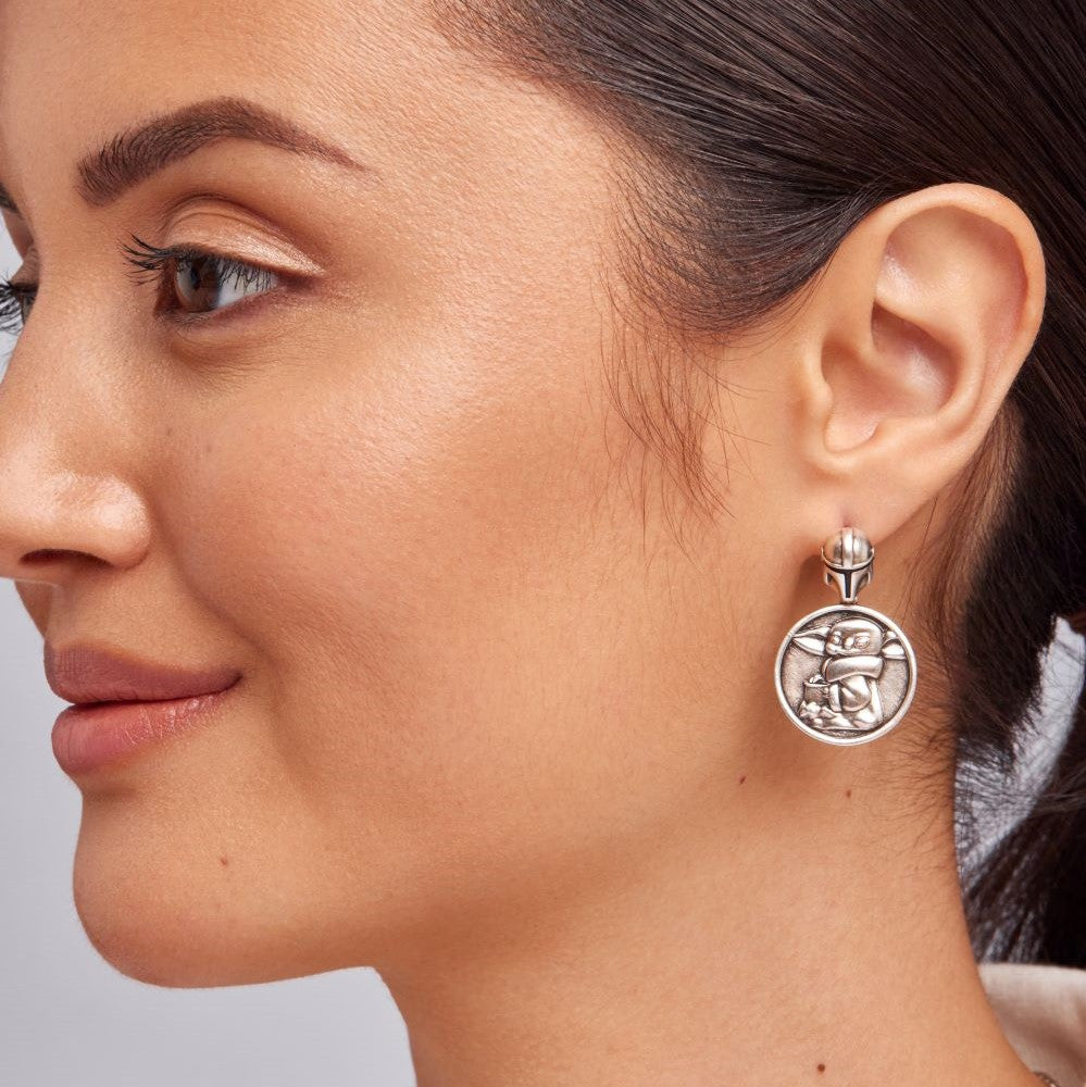 Disney_Star_Wars_Mandalorian_Grogu_Baby_Yoda_Medallion_Drop_Earrings_Couture_Kingdom_on_Model